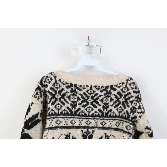 Vtg Y2K American Eagle Womens Medium Babydoll Snowflake Wool Alpaca Knit Sweater - Picture 10 of 11